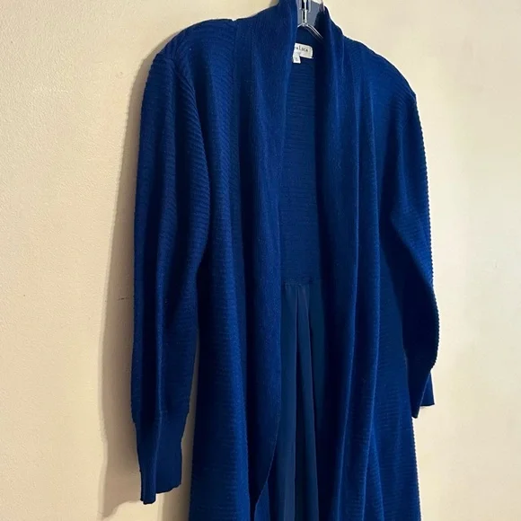 đź’™Patrizia Luca đź’™Milano đź’™Navy Open Front Cardigan đź’™Flowy Pleated Nylon Backđź’™ - Picture 5 of 5